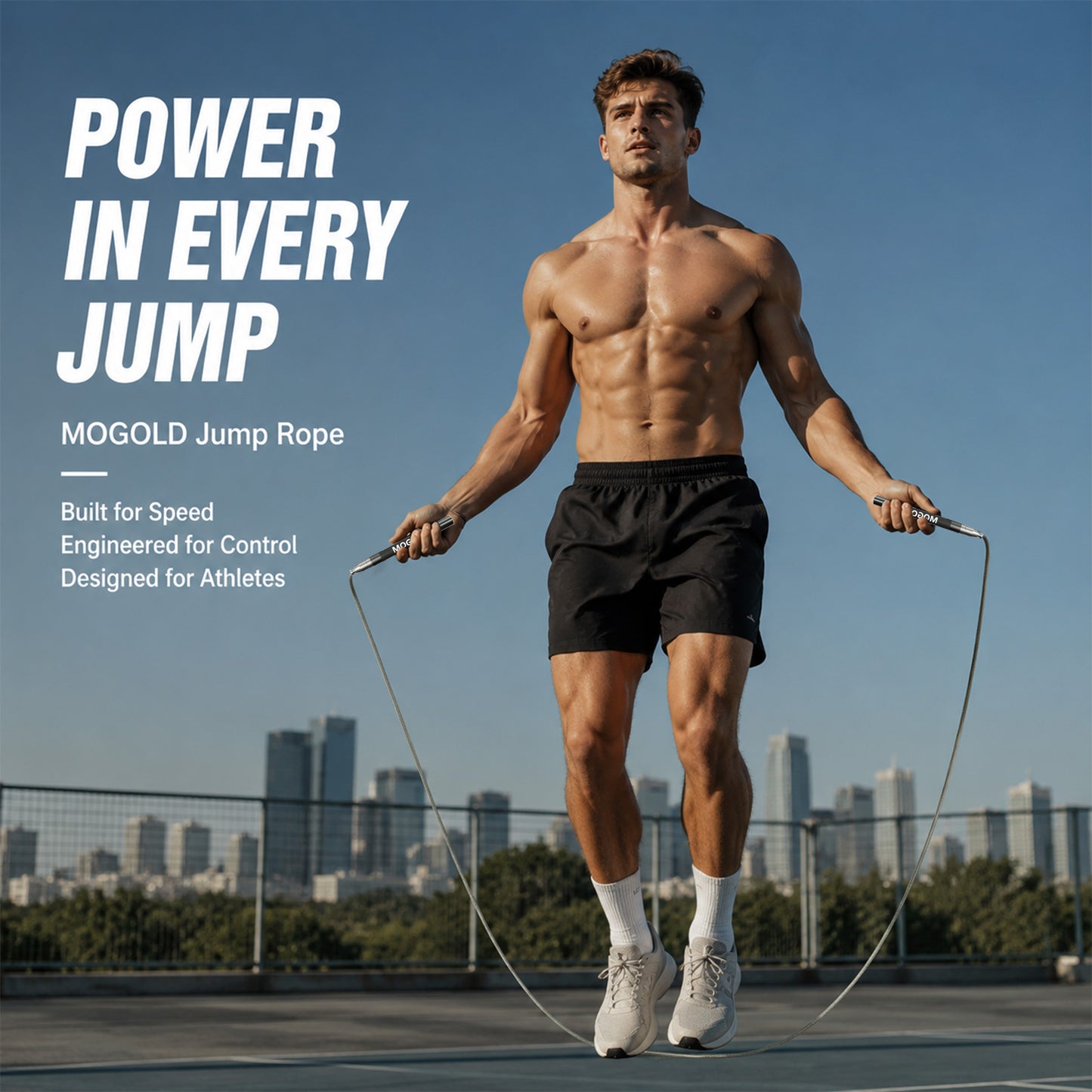 MOGOLD Professional Speed Jump Rope | Ball Bearing Adjustable for Athletes | black Aluminum Handle