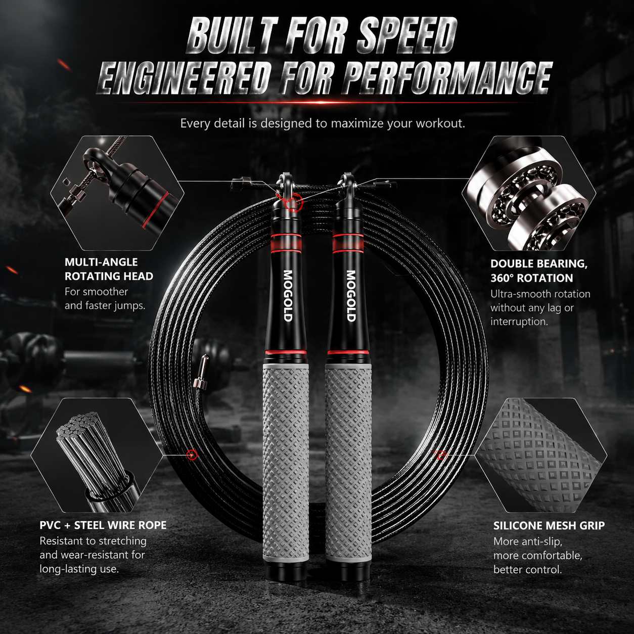 MOGOLD Professional Speed Jump Rope | Ball Bearing Adjustable Skipping Rope