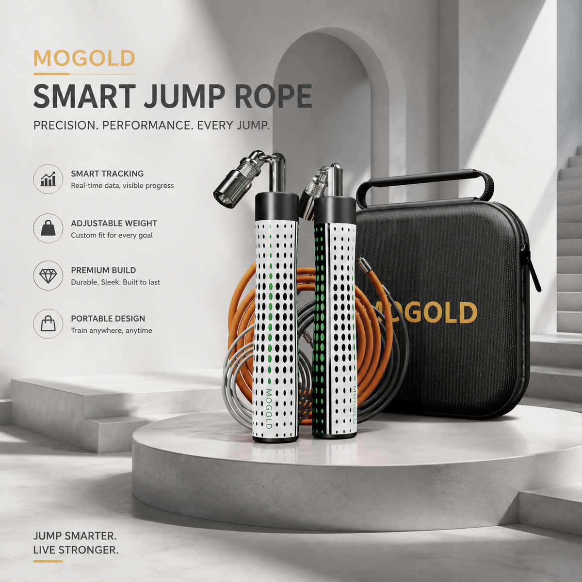 Mogold Ropes MOGOLD Green & White Polka Dot Weighted Jump Rope, 3 Interchangeable H