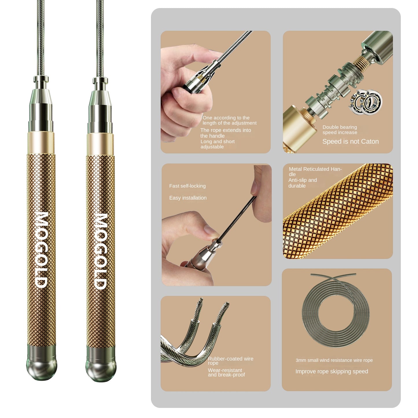 MOGOLD Professional Speed Jump Rope | Ball Bearing Adjustable for Athletes | Thickened Wear-Resistant Steel Wire