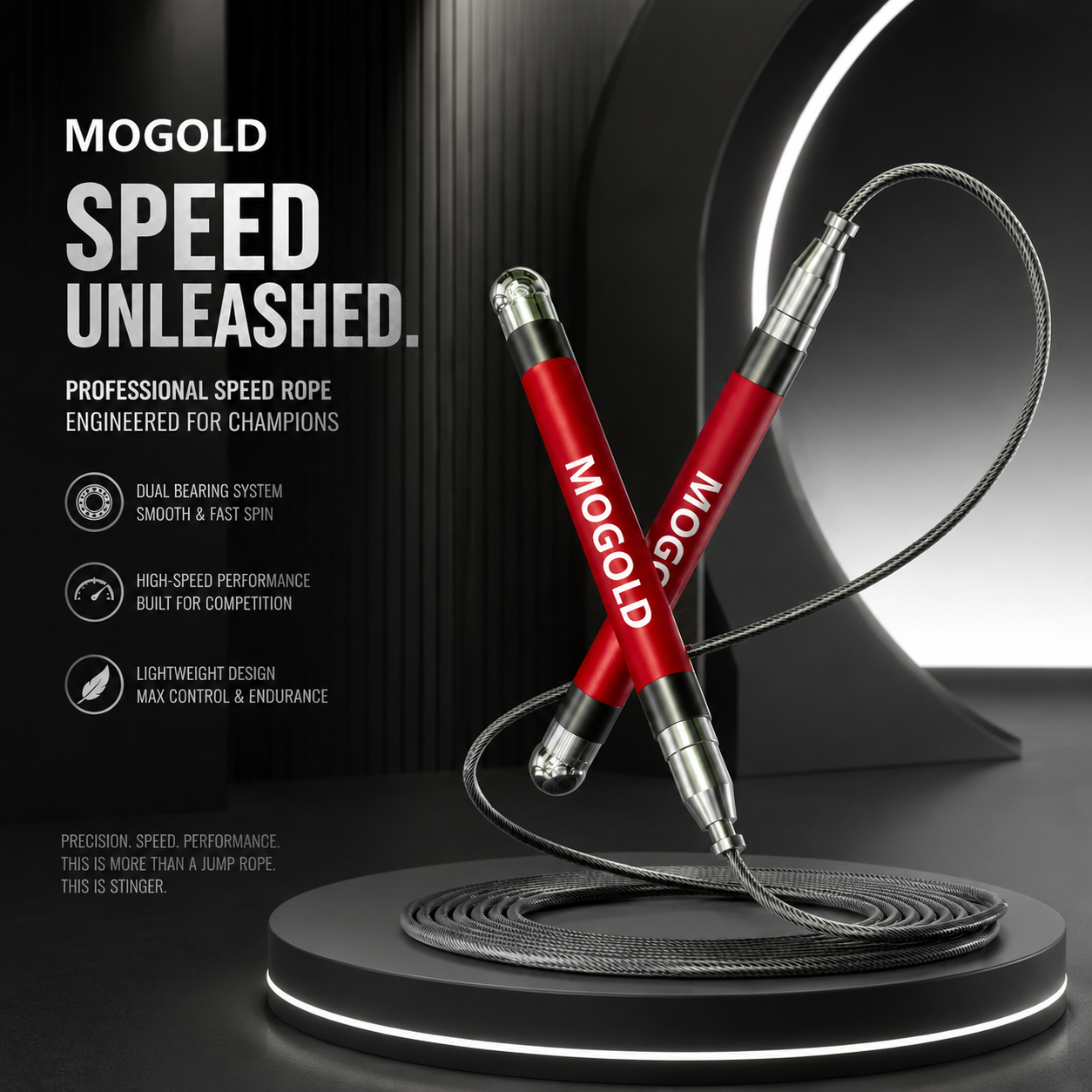 MOGOLD Professional Speed Jump Rope | Ball Bearing Adjustable for Athletes | PVC Coated Steel Wire