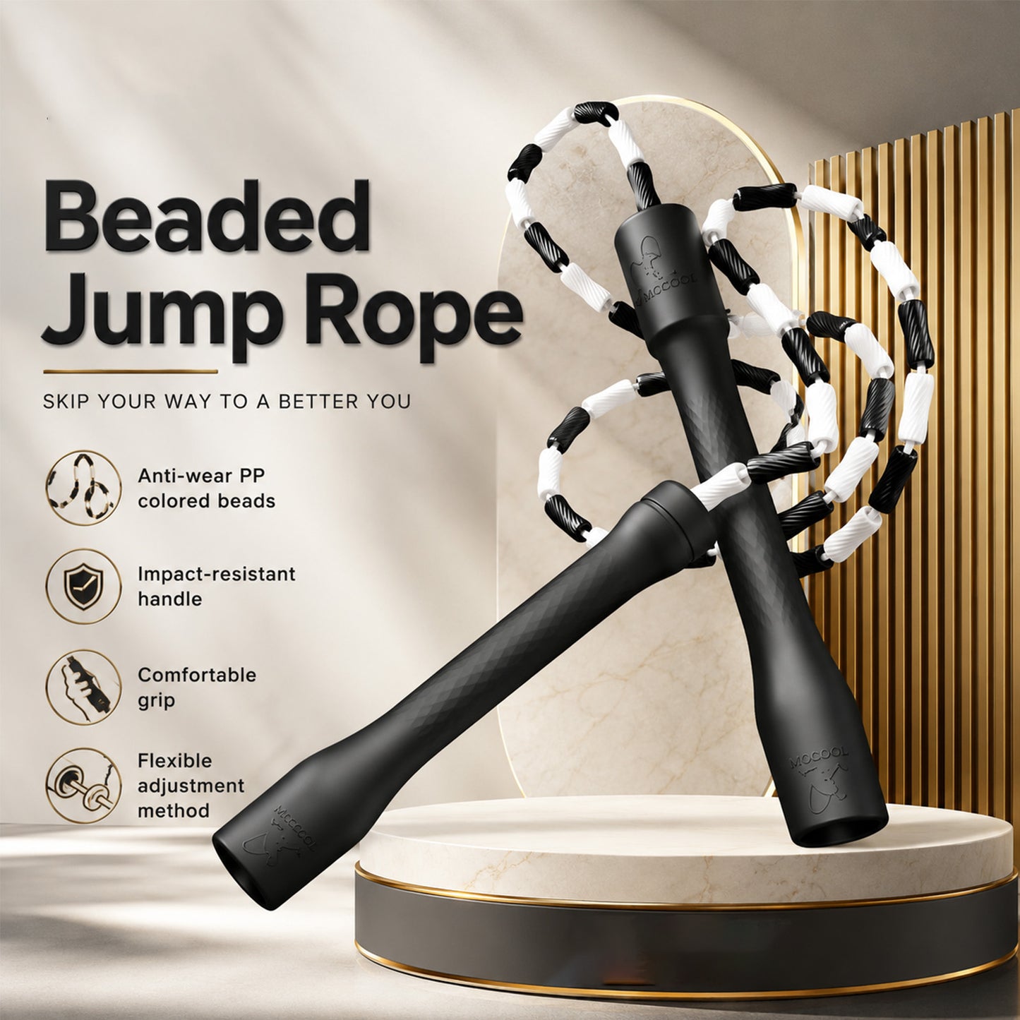 MOGOLD T100 Black White Beaded Rope