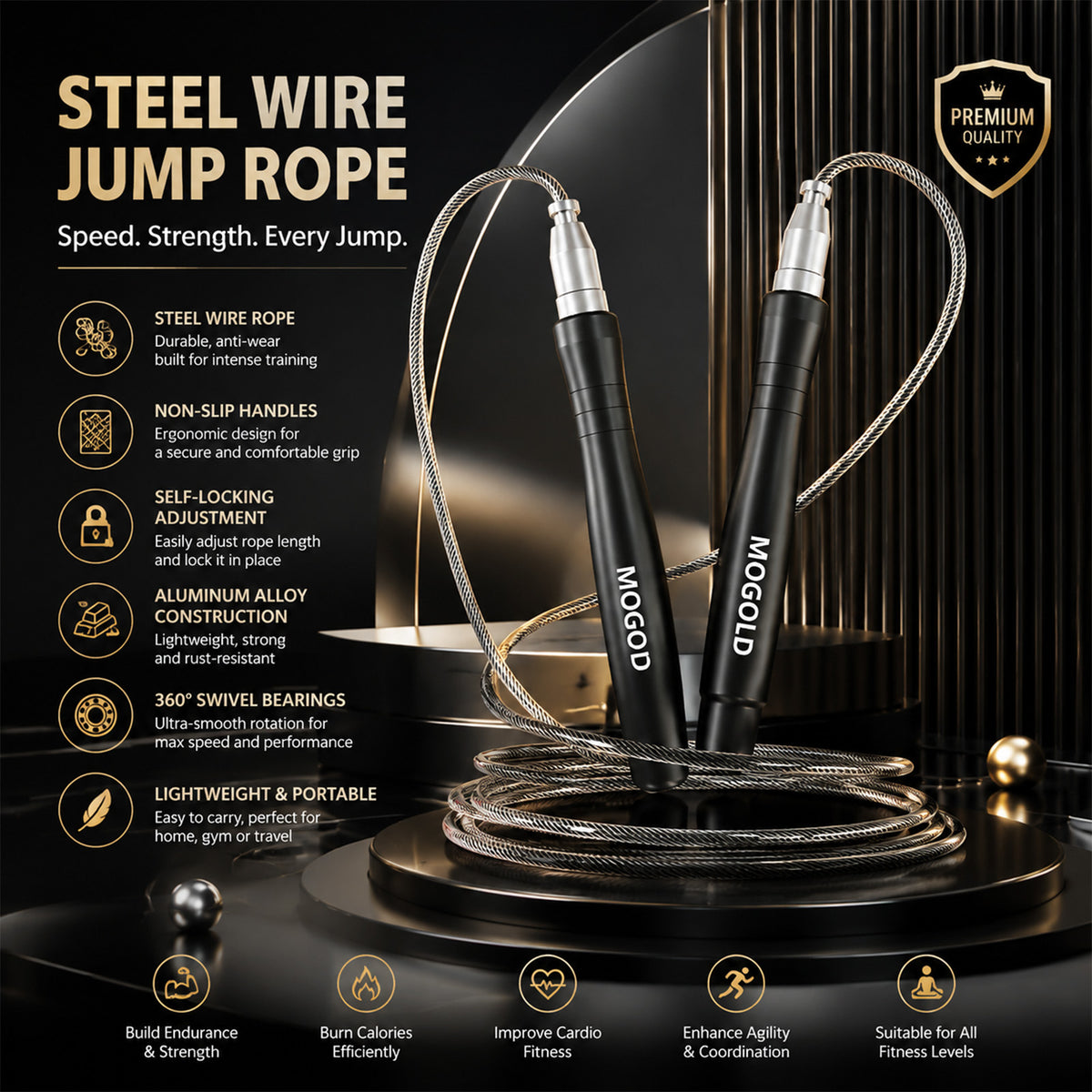 Mogold Ropes MOGOLD Aluminum Speed Jump Rope