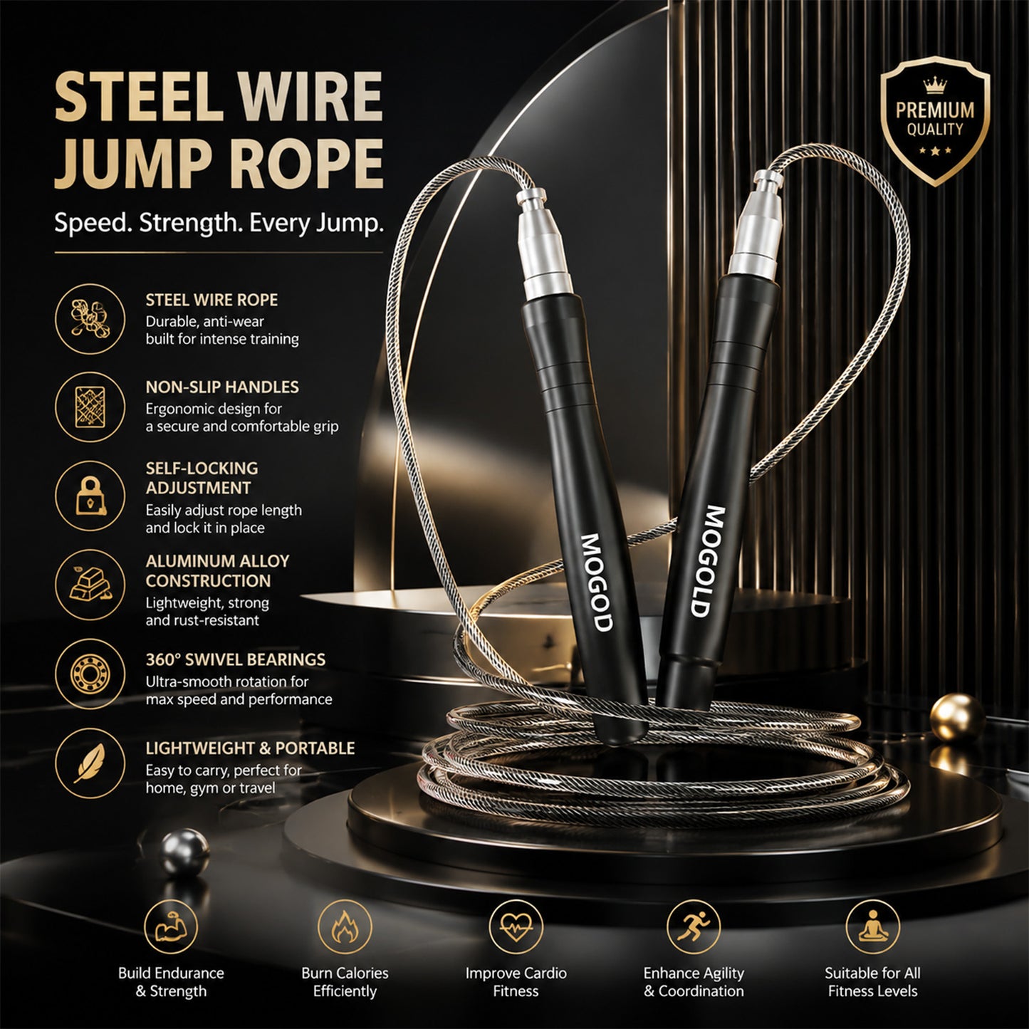 MOGOLD Aluminum Speed Jump Rope