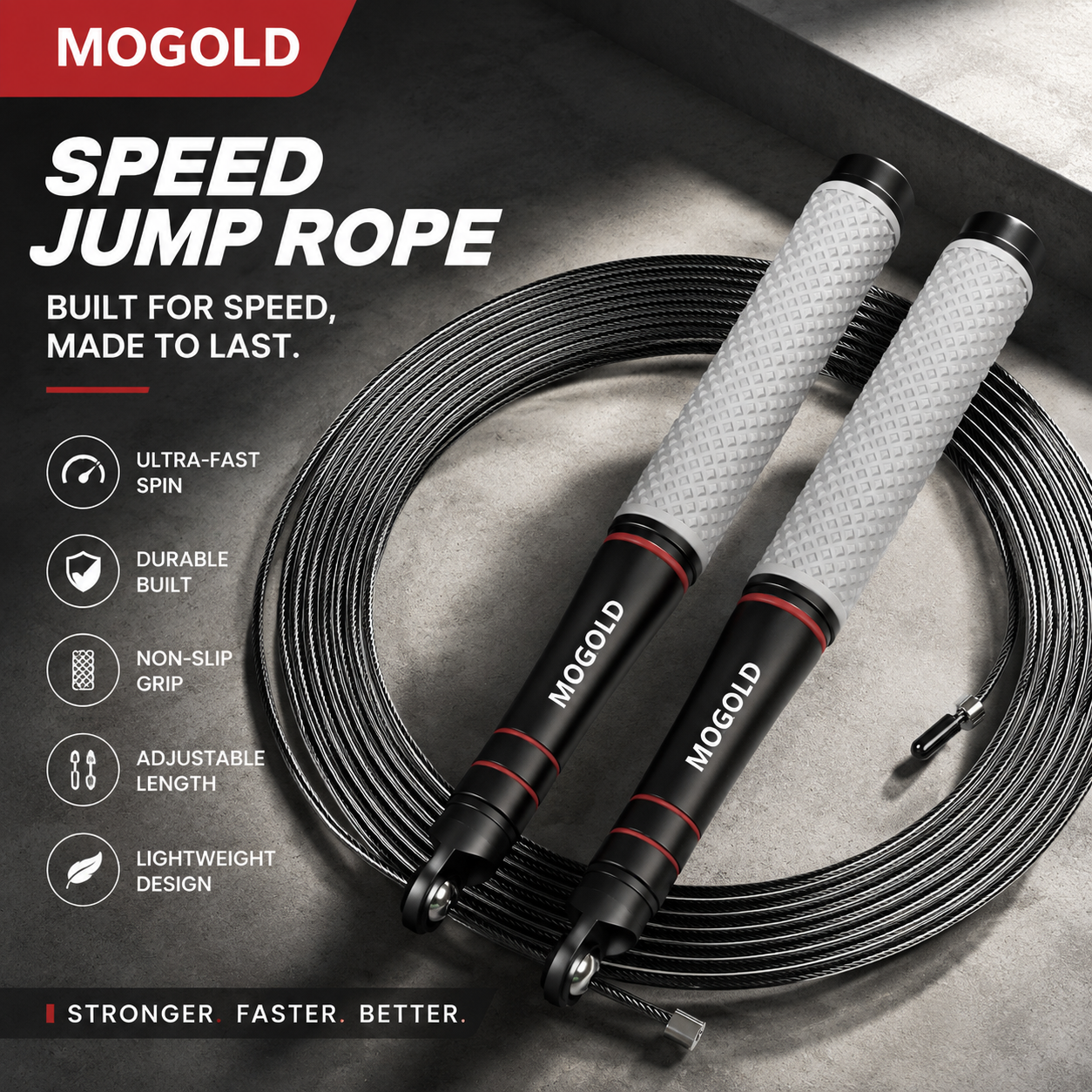 MOGOLD Professional Speed Jump Rope | Ball Bearing Adjustable Skipping Rope