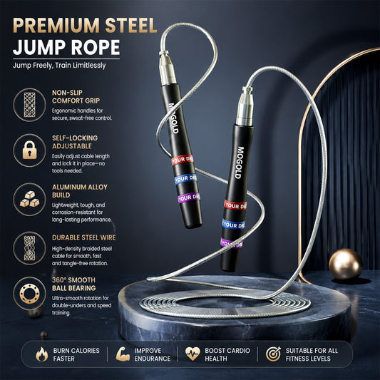 MOGOLD Custom Speed Jump Rope with Aluminum Handles & Steel Wire Cable