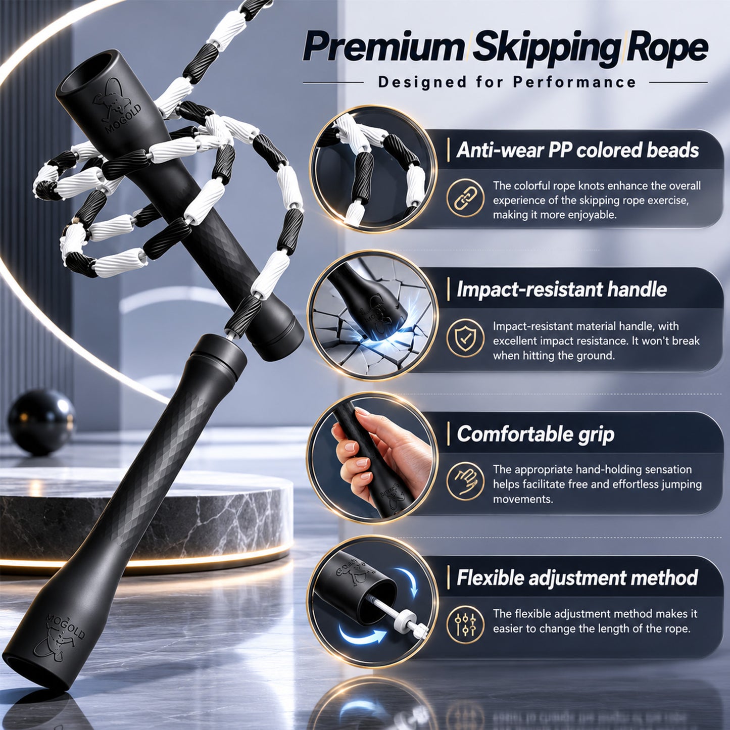 MOGOLD T100 Black White Beaded Rope